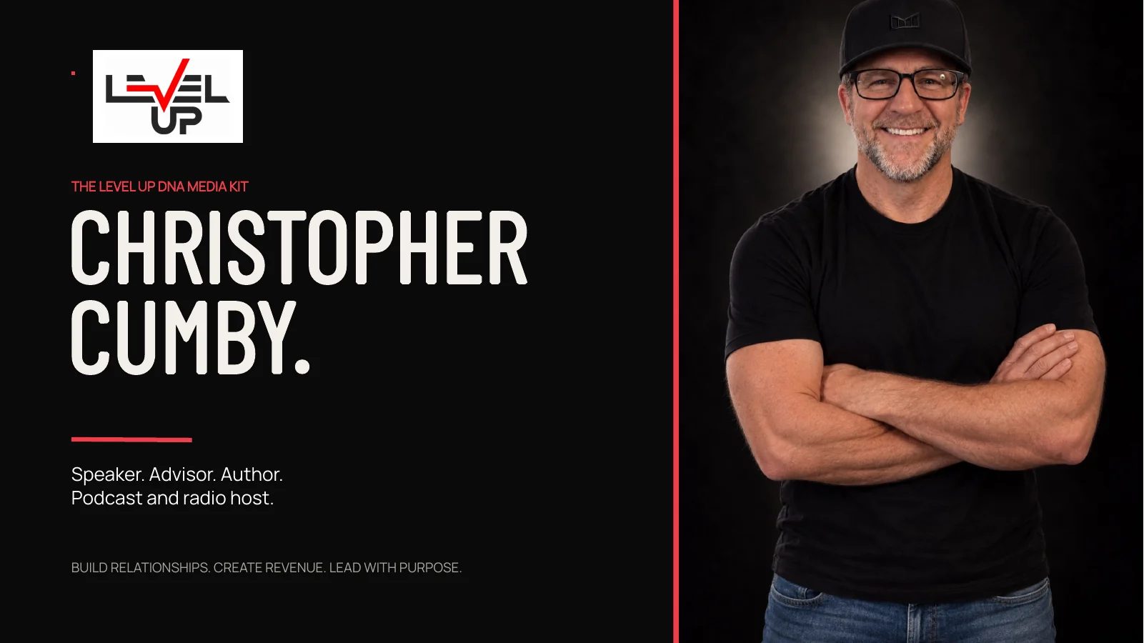 Level Up DNA Media Kit cover featuring Christopher Cumby, speaker, advisor, author, and podcast host